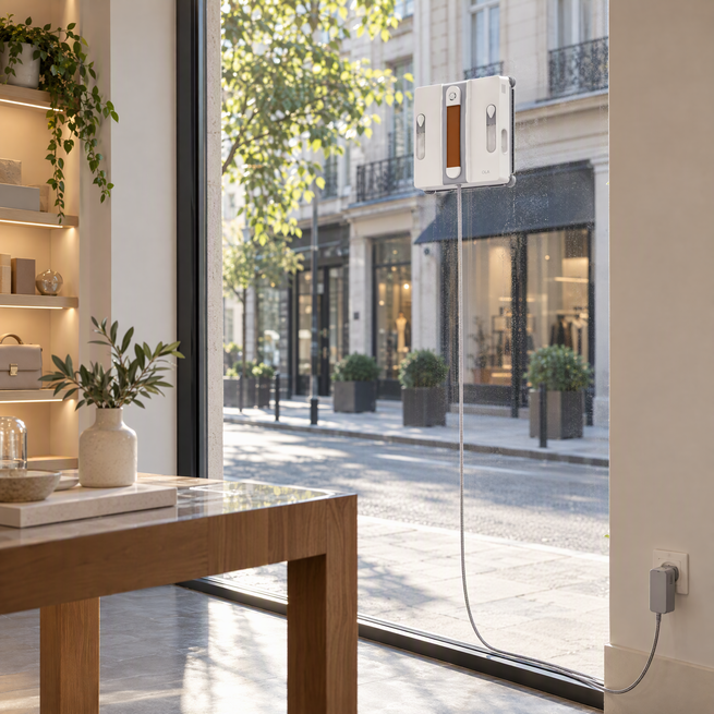 OLA Ultra sur la vitrine d'une boutique