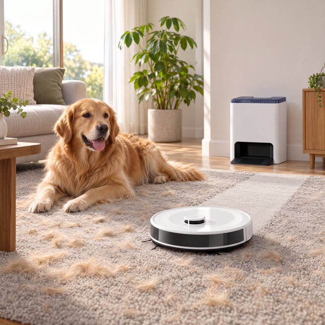 Lefant M2 Plus sur un tapis avec un chien