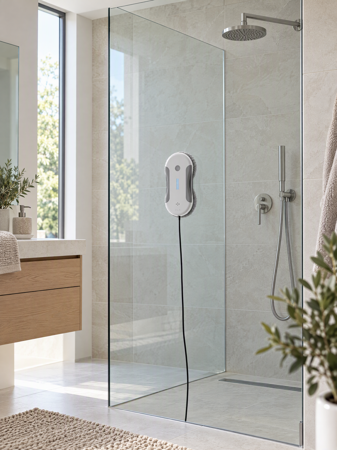 OLA Pro sur une paroi de douche sans cadre